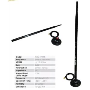 Alfa ARS-N19 + 2.4 Ghz 9dBi Wireless Wi-Fi RP-SMA Dipole Omni Antenna + Magbase