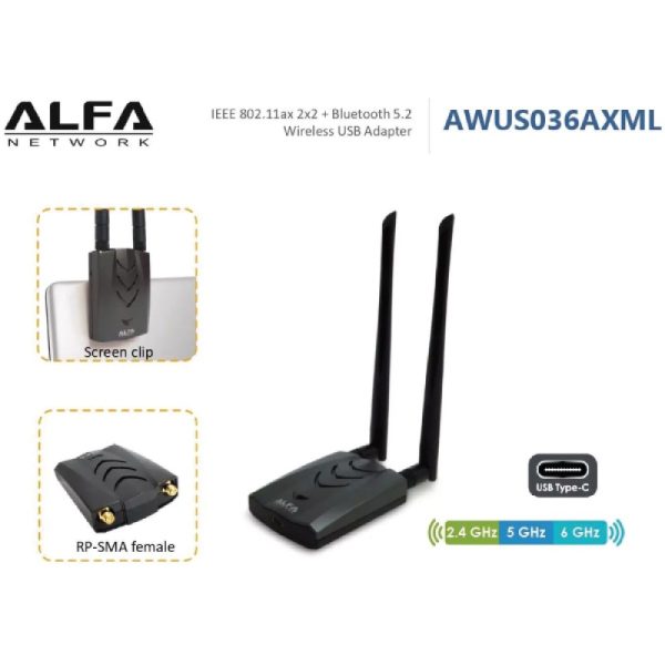 ALFA AWUS036AXML 802.11axe WiFi 6E USB Adapter , Kali Linux Compatible